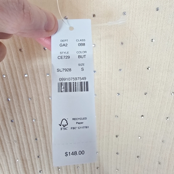 J. Crew Featherweight Cashmere Turtleneck Sweater With Rhinestones Buttercream - Picture 11 of 14